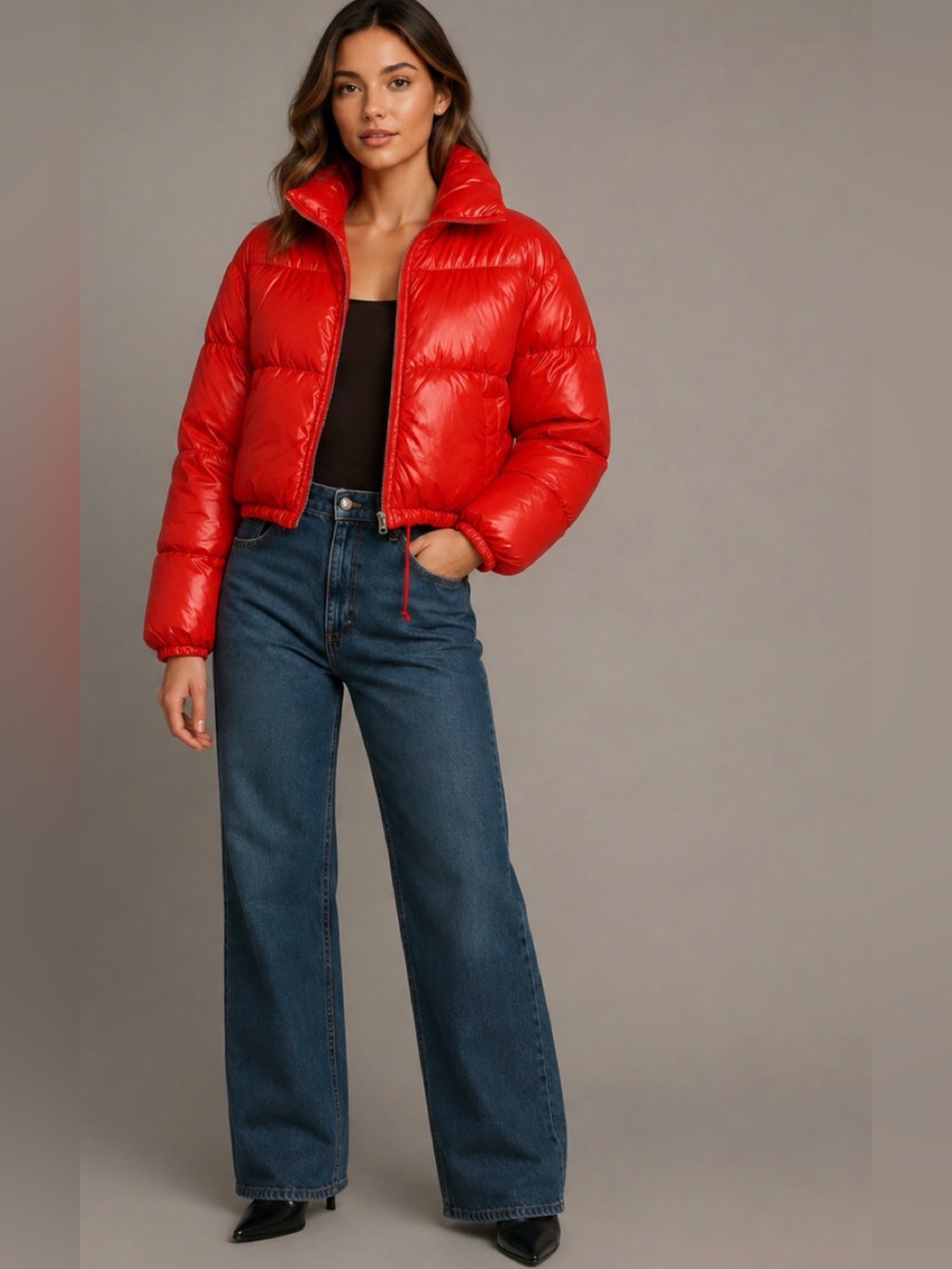 Urban Outfitters Tayrn Red Rouge Cropped Puffer Coat Jacket  Like new R. 65